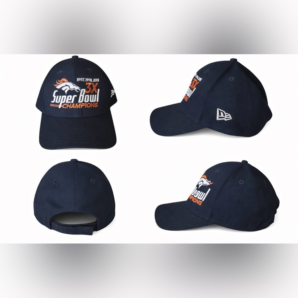 New Era Denver Broncos Super Bowl Champions Hat Era 3X Navy Blue Adjustable